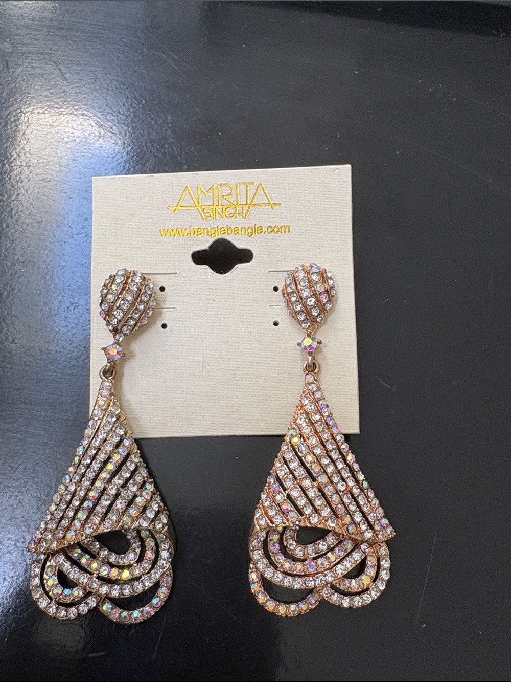 Amrita Singh Rose Gold Crystal Teardrop Dangle Earrings